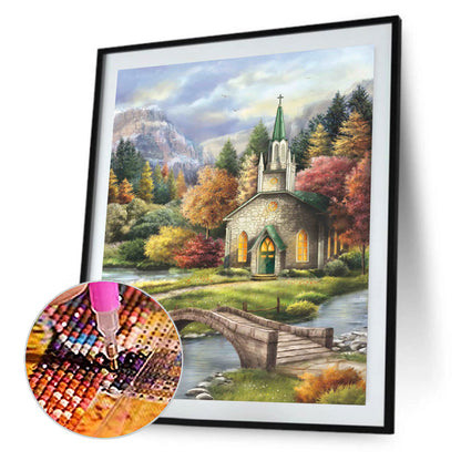 Autumn Forest Church - Full Round Drill Diamond Painting 30*40CM