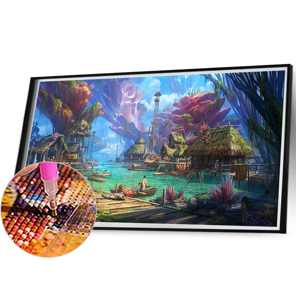 Fishing Village - Full Round Drill Diamond Painting 100*40CM