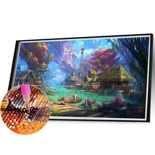 Fishing Village - Full Round Drill Diamond Painting 100*40CM