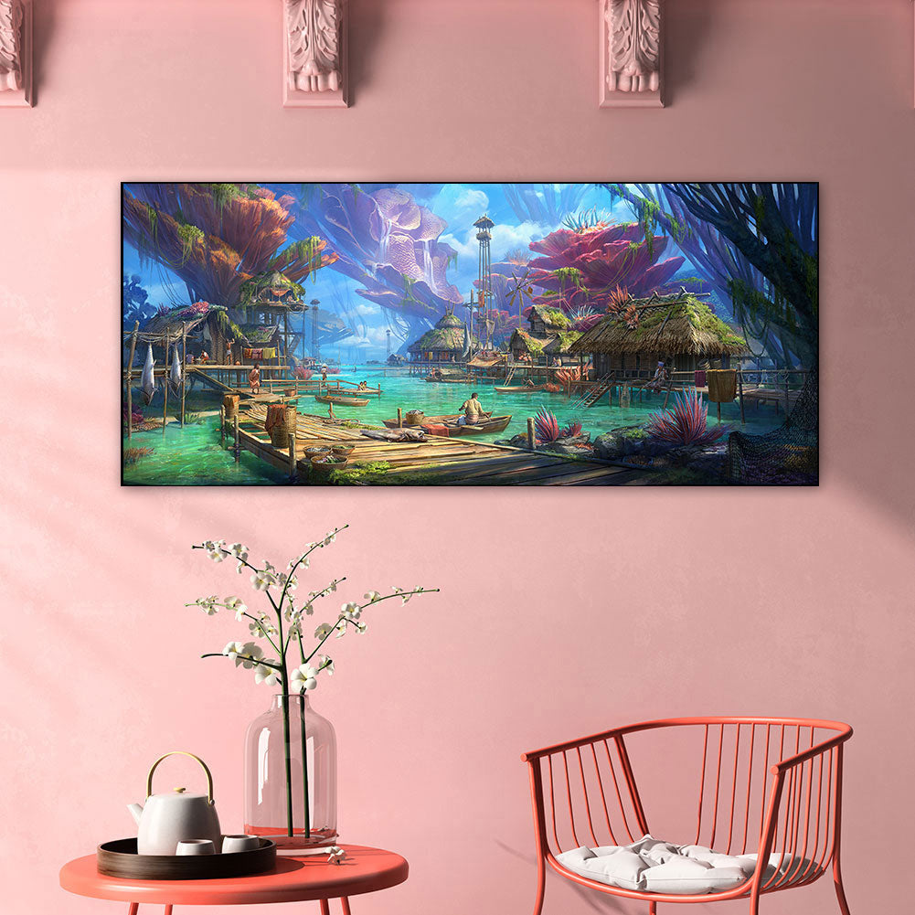 Fishing Village - Full Round Drill Diamond Painting 100*40CM
