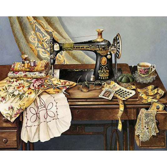 Retro Sewing Machine - Full Round Drill Diamond Painting 50*40CM