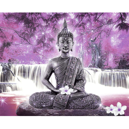 Buddha Statue Stone Pier 40*30CM(Canvas) Full Round Drill Diamond Painting