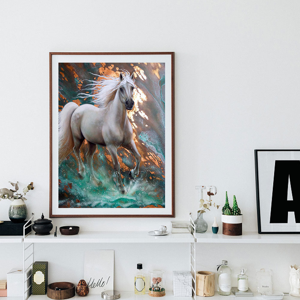 Running White Horse 50*60CM(Canvas) Full Round Drill Diamond Painting