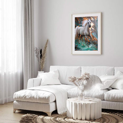 Running White Horse 50*60CM(Canvas) Full Round Drill Diamond Painting