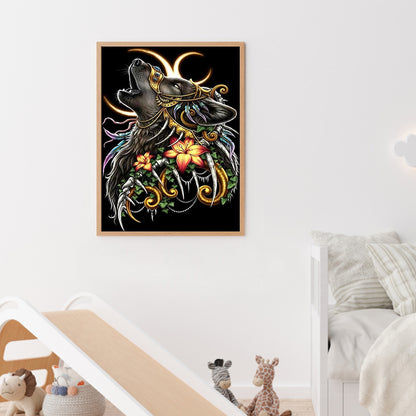 Crescent Moon Wolf Head - Full Round Drill Diamond Painting 30*40CM