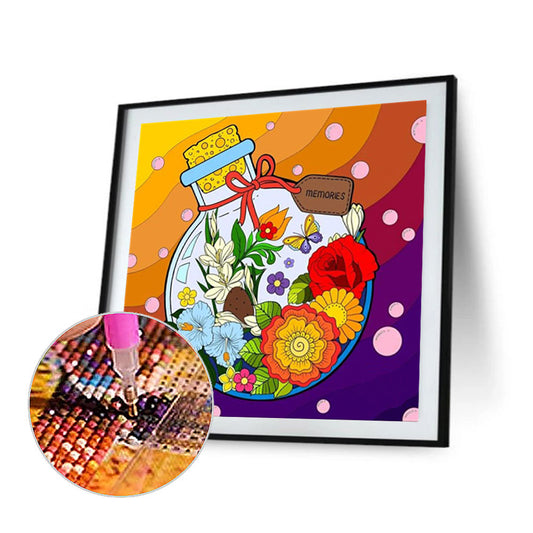 Colorful Flower Bottle - Full Round Drill Diamond Painting 30*30CM