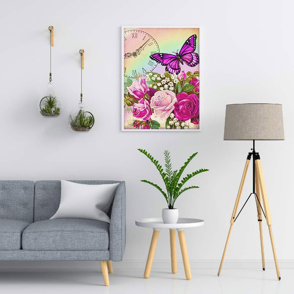 Rose Butterfly - Full Round Drill Diamond Painting 30*40CM