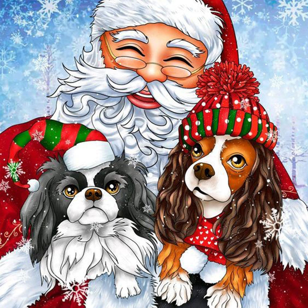 Santa With Puppy - Full Round Drill Diamond Painting 30*30CM