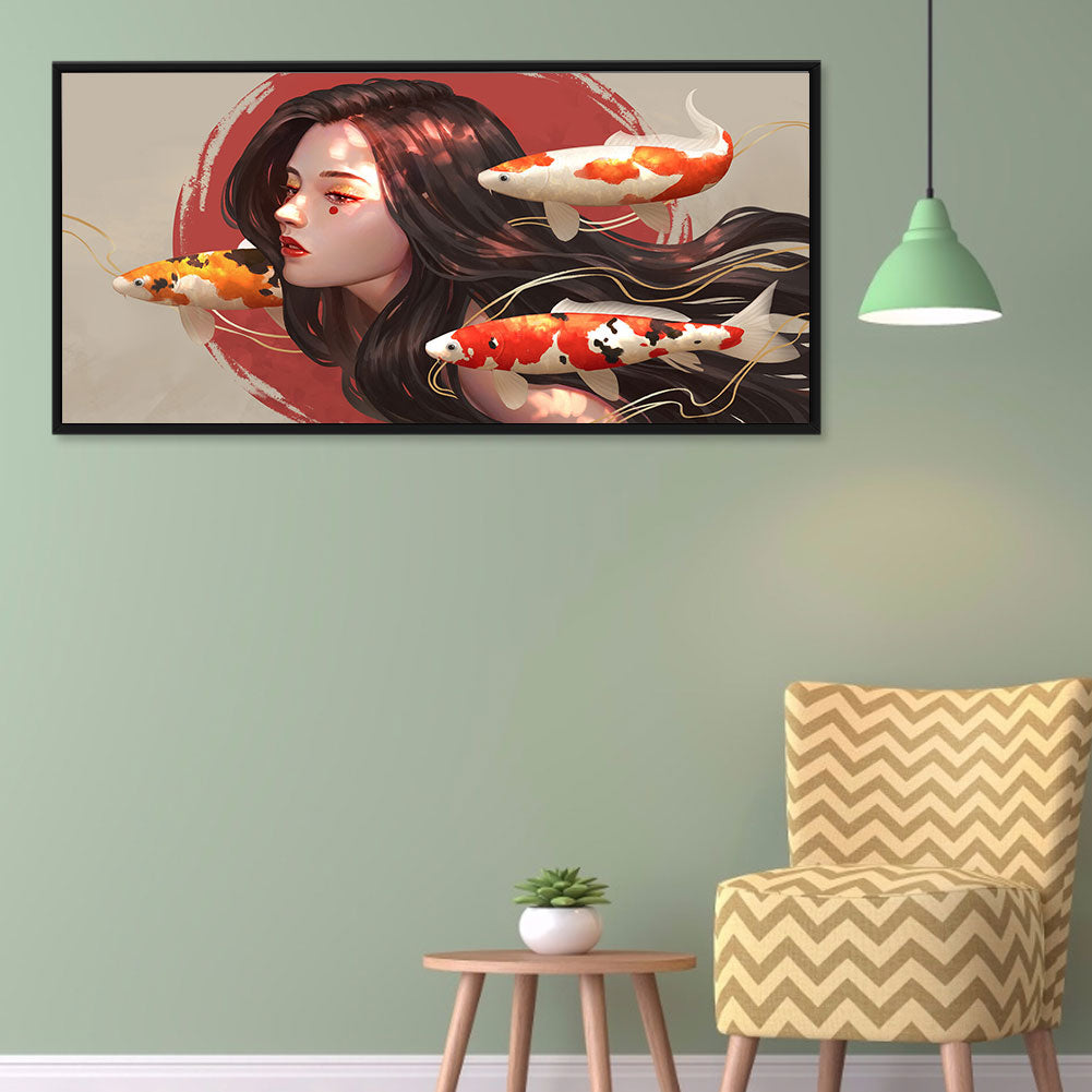 Goldfish Girl - Full Round Drill Diamond Painting 70*30CM