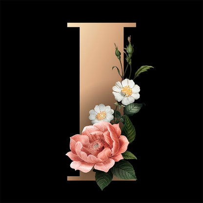 Dark Flower Letter I - Full Round Drill Diamond Painting 50*50CM