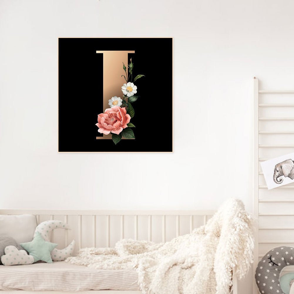 Dark Flower Letter I - Full Round Drill Diamond Painting 50*50CM