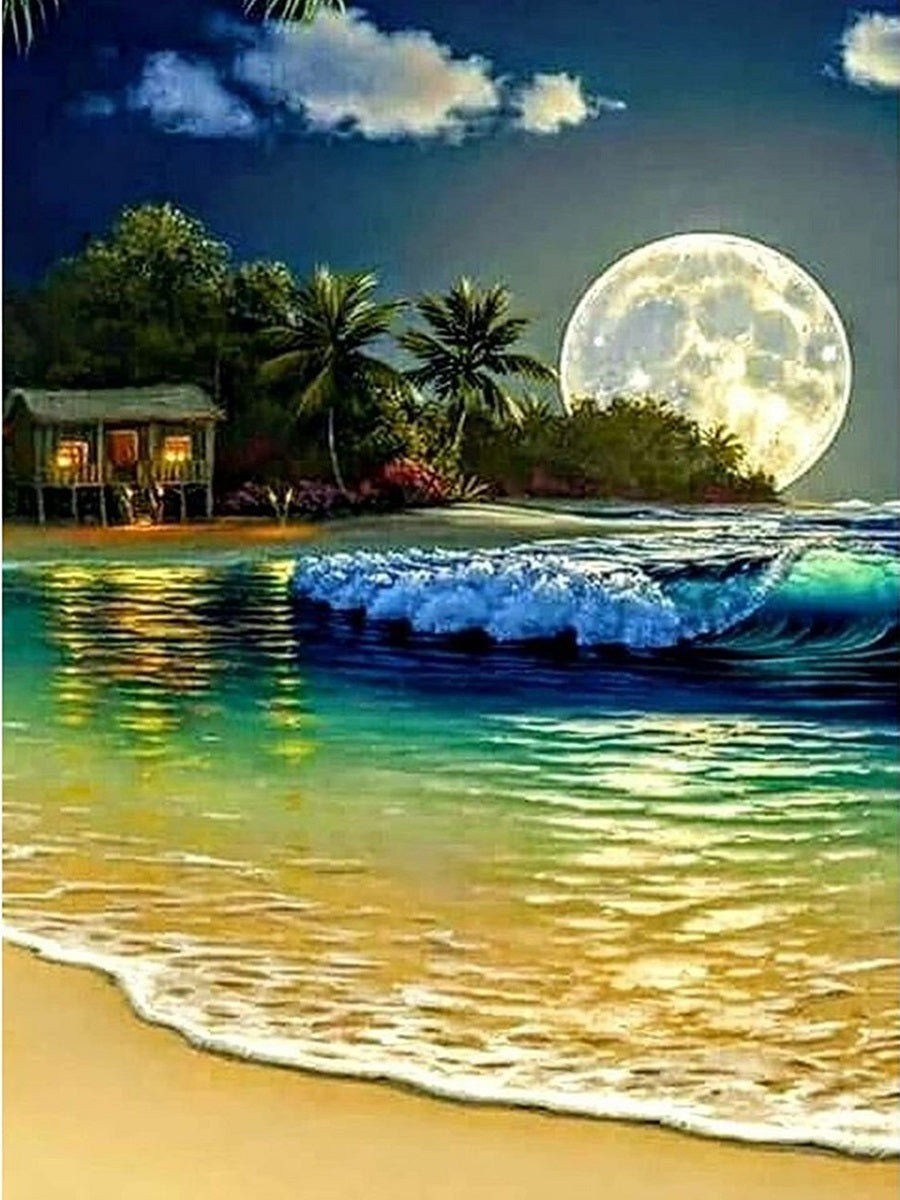 Full Moon By The Sea - Full Round Drill Diamond Painting 50*60CM