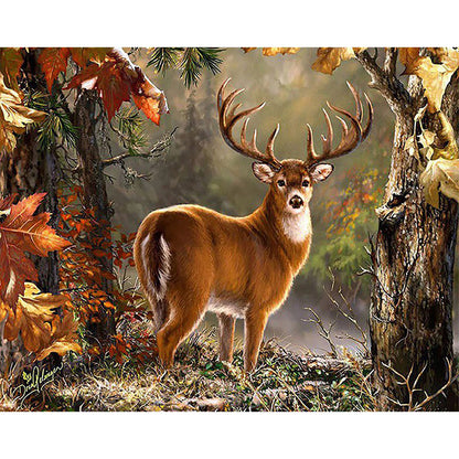 Deer In Forest 60*50CM(Canvas) Full Round Drill Diamond Painting