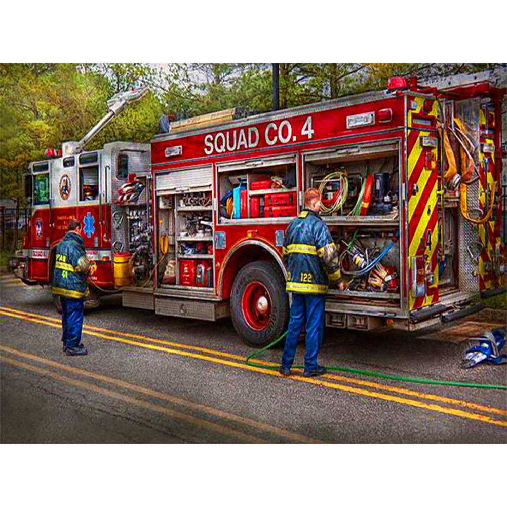 Red Fire Truck - Full Round Drill Diamond Painting 50*40CM