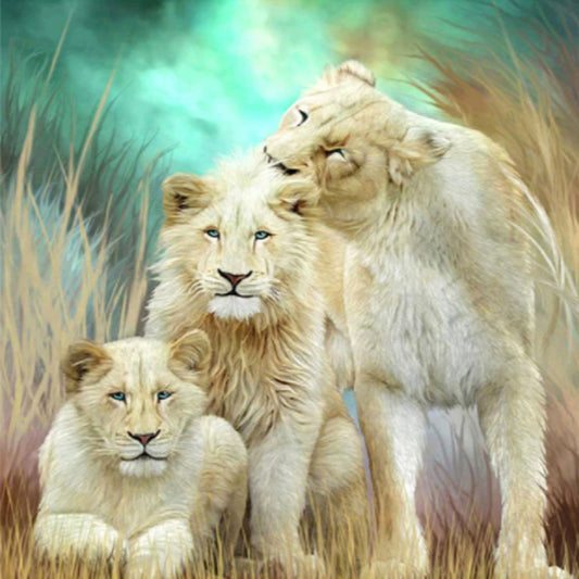 Parent-Child Lion - Full Round Drill Diamond Painting 30*30CM