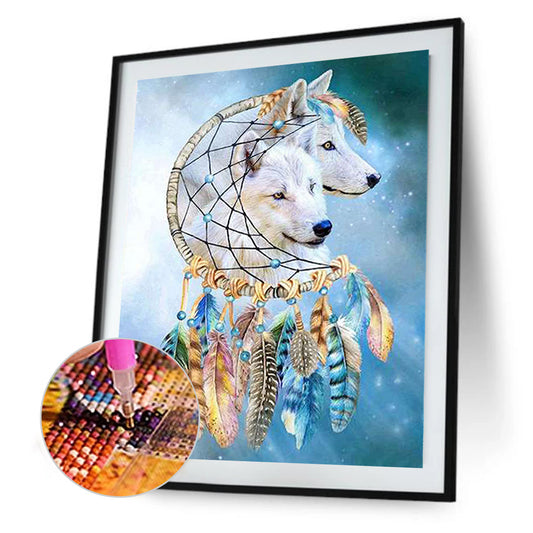 Dream Catcher Wolf - Full Round Drill Diamond Painting 40*50CM