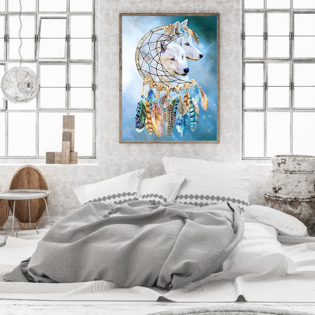 Dream Catcher Wolf - Full Round Drill Diamond Painting 40*50CM