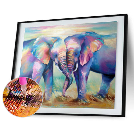 Two Elephants - Full Round Drill Diamond Painting 50*40CM