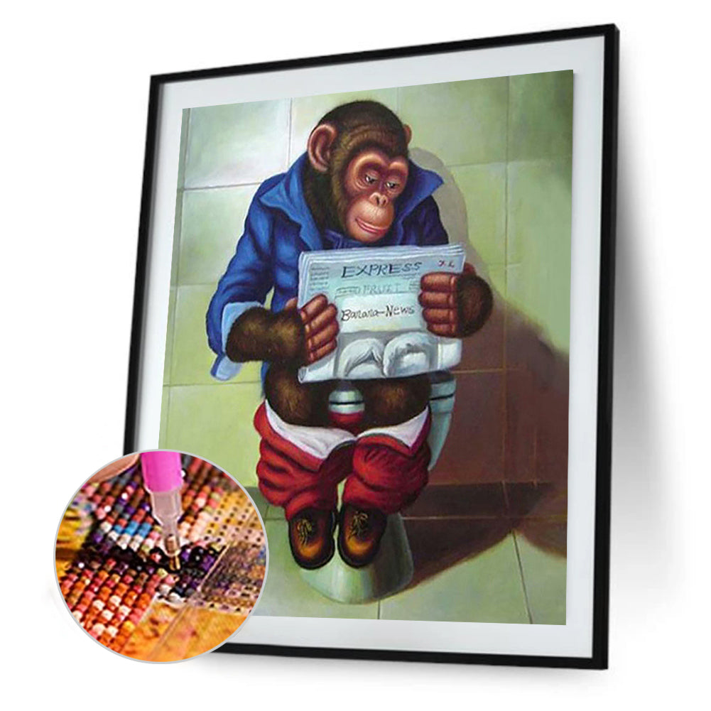 Monkey Squatting Toilet - Full Square Drill Diamond Painting 40*50CM