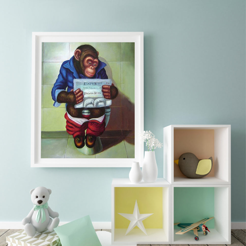 Monkey Squatting Toilet - Full Square Drill Diamond Painting 40*50CM