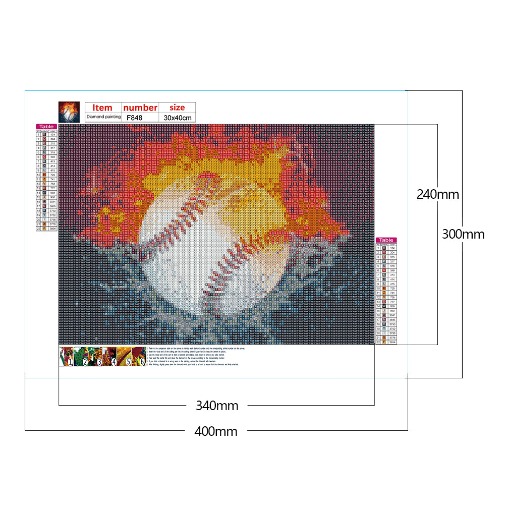 Flame Baseball - Full Square Drill Diamond Painting 40*30CM