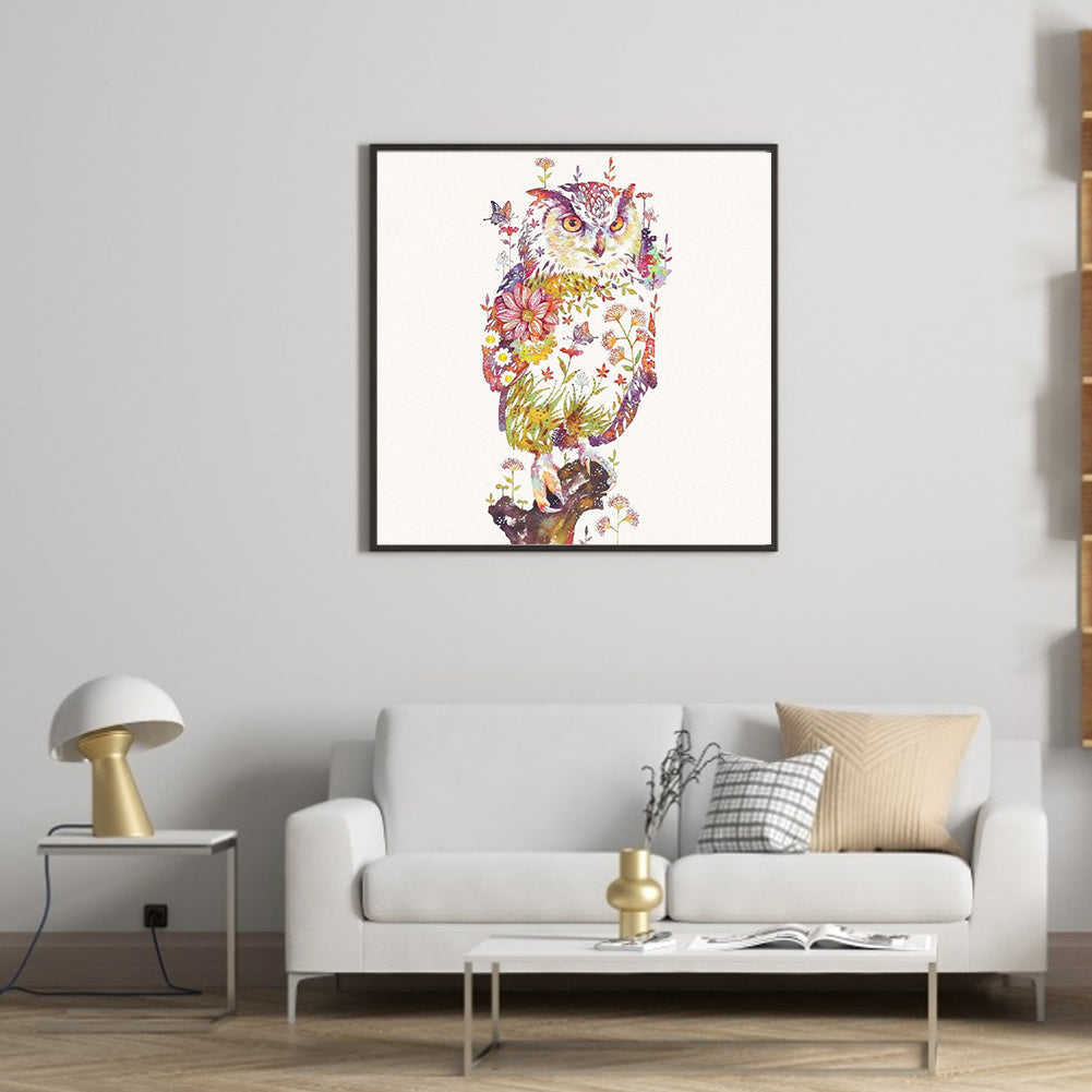 Flower Owl - Full Round Drill Diamond Painting 50*50cm