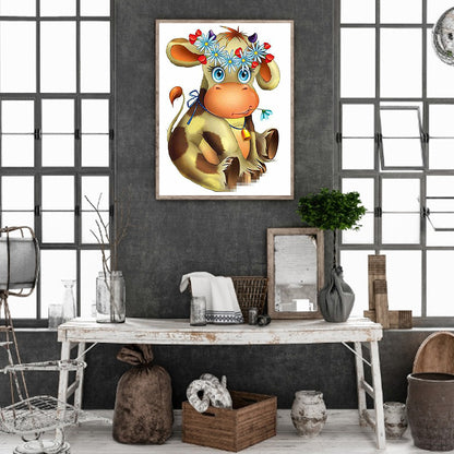 Little Flower Cow - Full Round Drill Diamond Painting 30*40CM