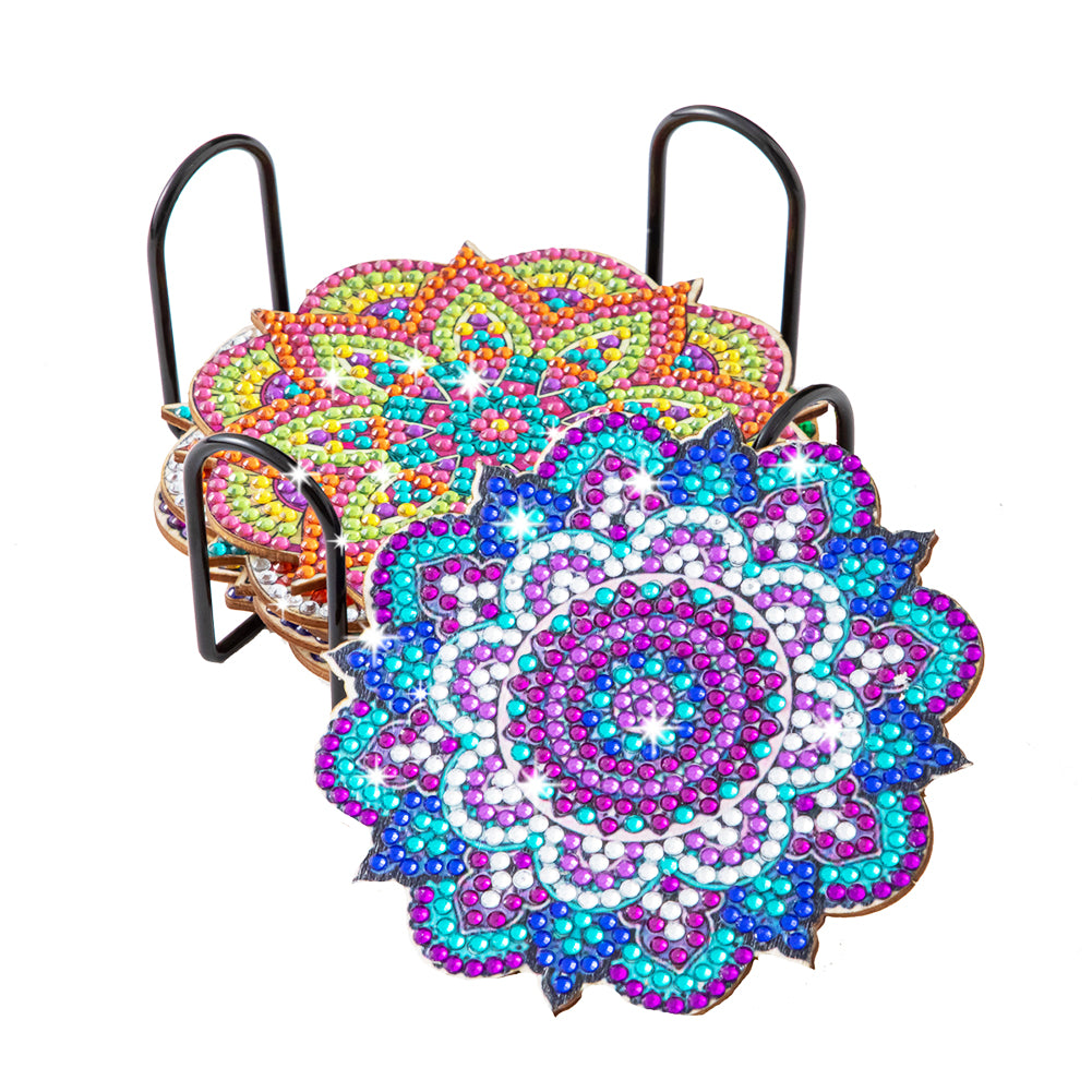 DIY Diamonds Painting Coaster Woodiness with Rack Rhinestones Cup Pad Home Decor