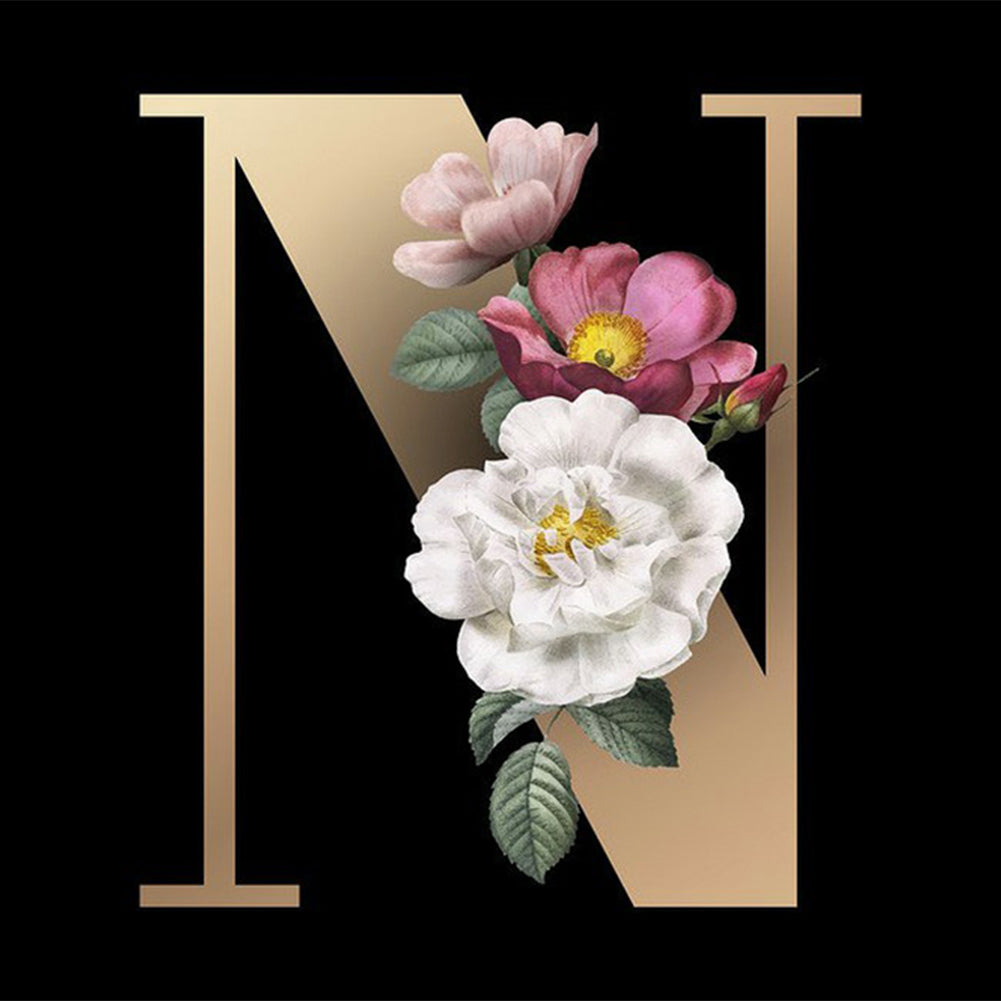 Dark Flower Letter N - Full Square Drill Diamond Painting 45*45CM