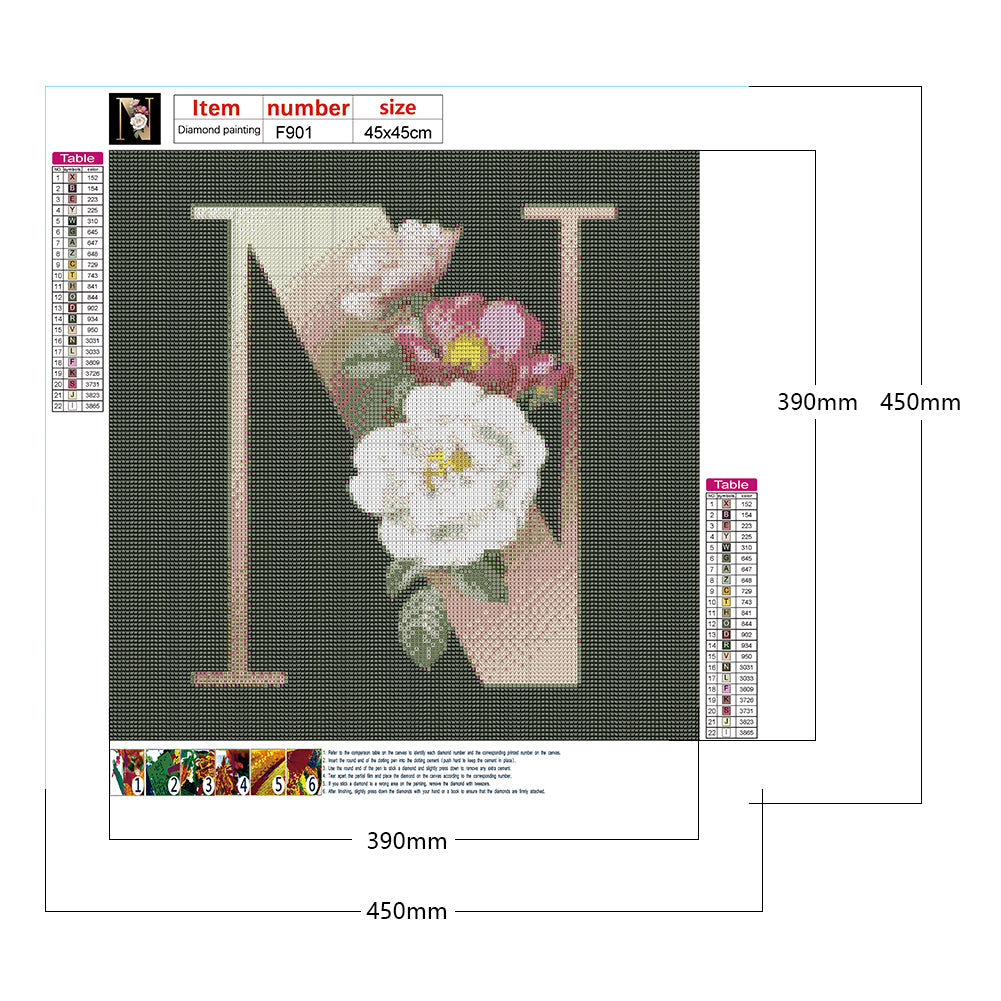 Dark Flower Letter N - Full Square Drill Diamond Painting 45*45CM