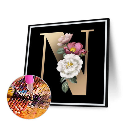 Dark Floral Letter N - Full Square Drill Diamond Painting 45*45CM