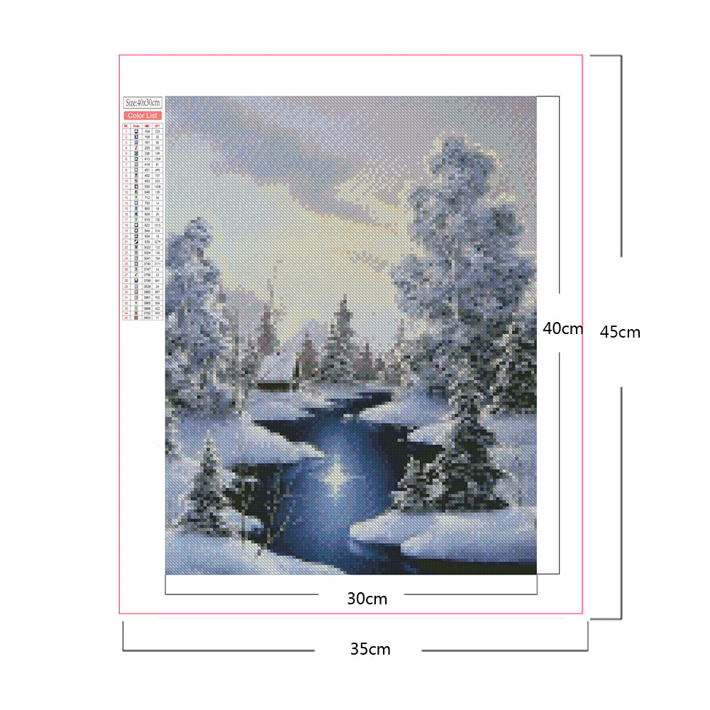 Winter River Snow Scene - Full Square Drill Diamond Painting 30*40CM
