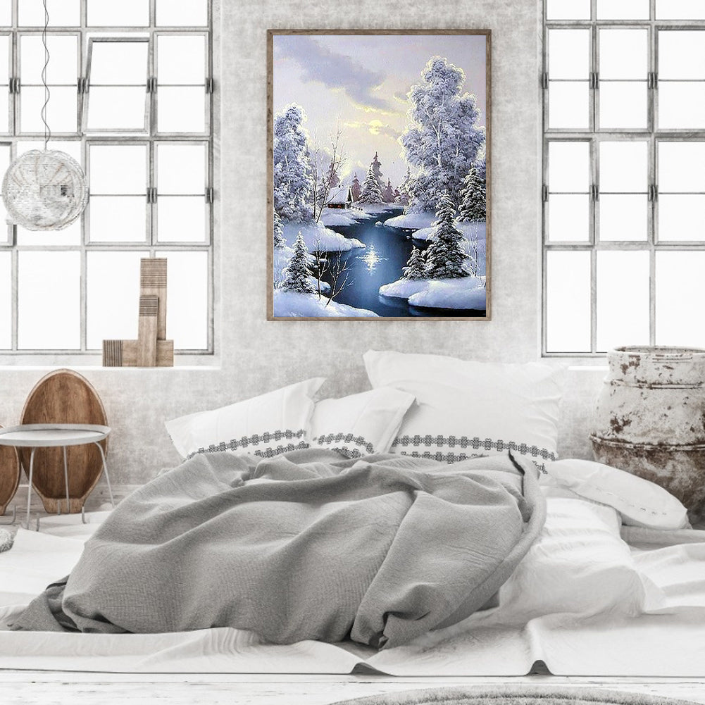 Winter River Snow Scene - Full Square Drill Diamond Painting 30*40CM