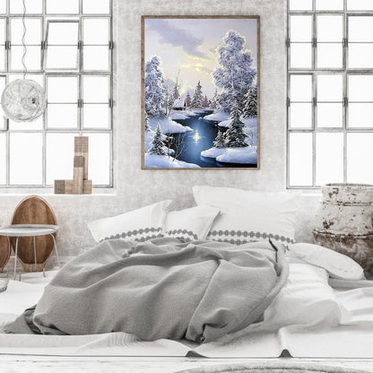 Winter River Snow Scene - Full Square Drill Diamond Painting 30*40CM