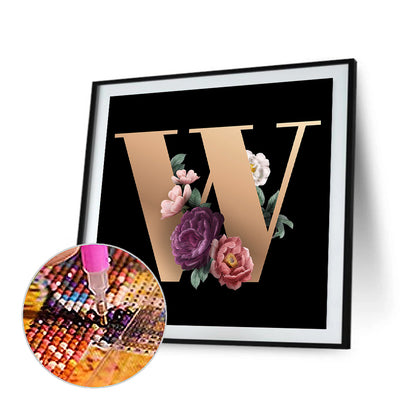 Dark Flower Letter W - Full Round Drill Diamond Painting 45*45CM