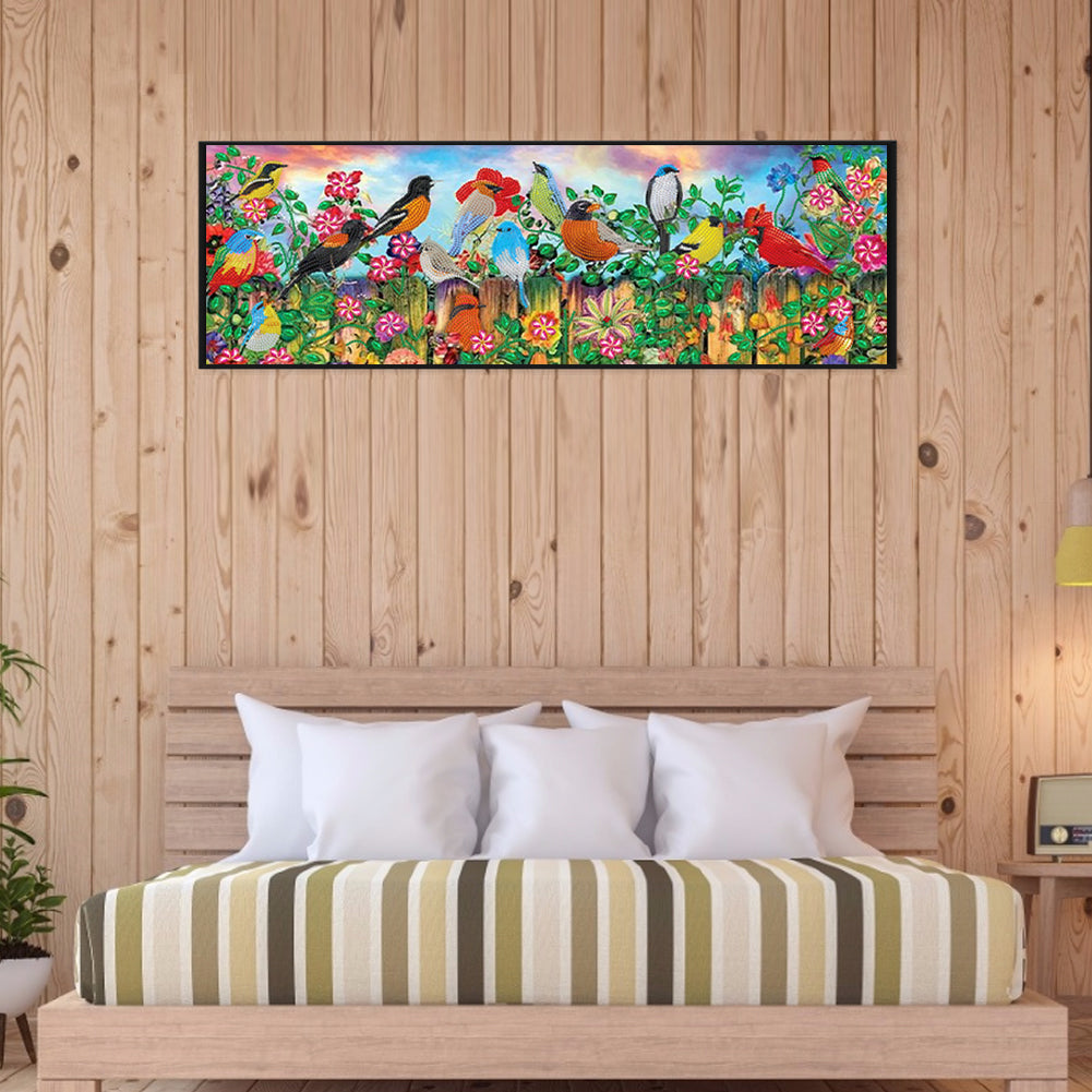 Birds On Fence - Special Shaped Drill Diamond Painting 80*30CM
