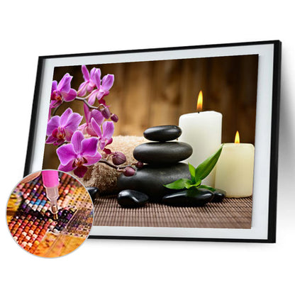 Phalaenopsis Candle Zen Stones - Full Round Drill Diamond Painting 40*30CM