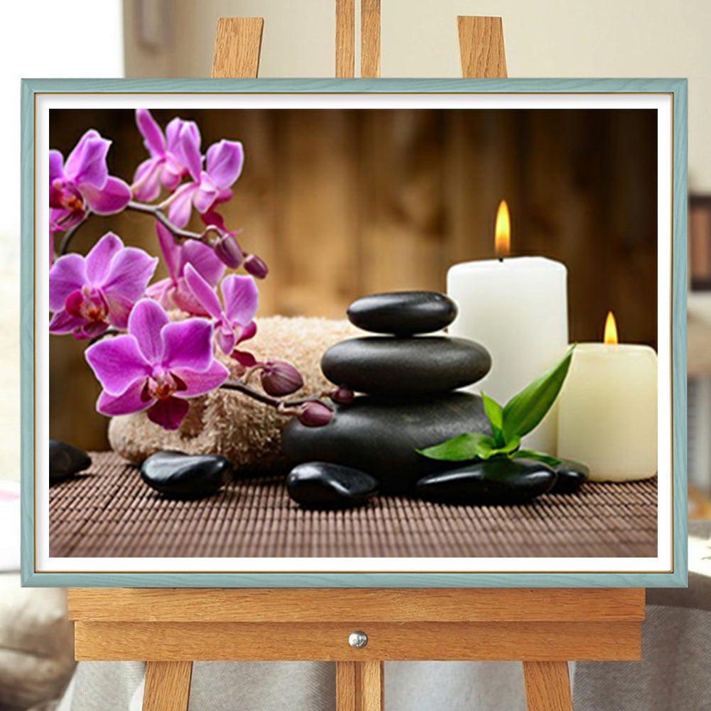Phalaenopsis Candle Zen Stone - Full Round Drill Diamond Painting 40*30CM