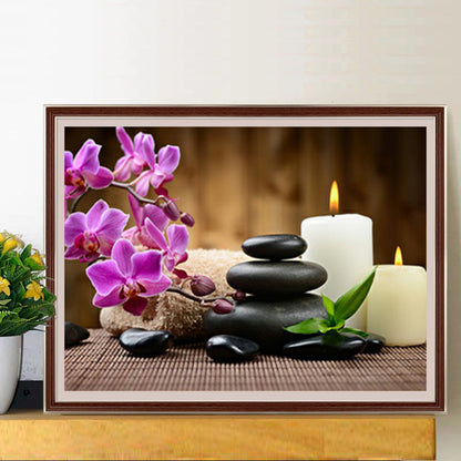Phalaenopsis Candle Zen Stones - Full Round Drill Diamond Painting 40*30CM