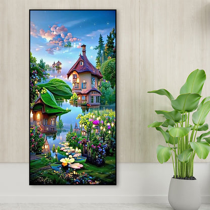 Lake Island House - Full Round Drill Diamond Painting 40*70CM