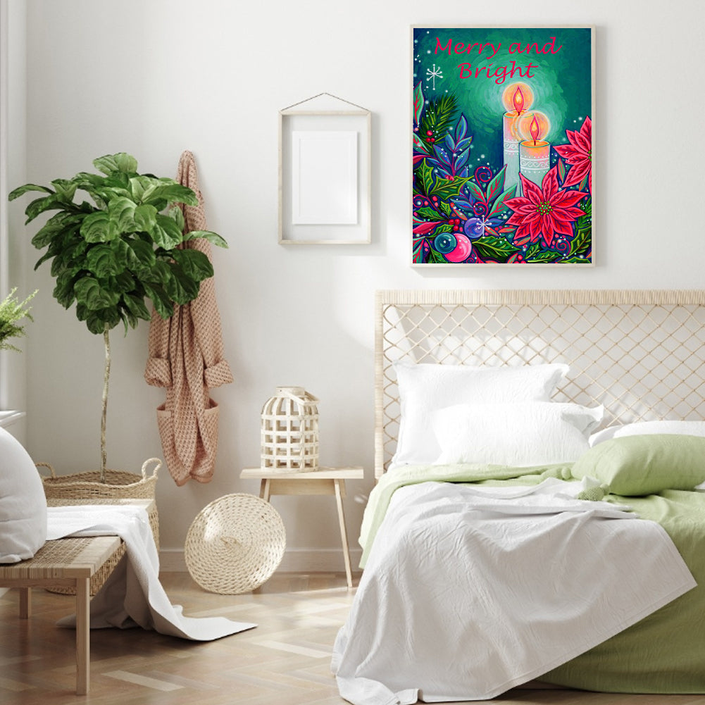 Christmas Poinsettia Candles - Full Round Drill Diamond Painting 30*40CM