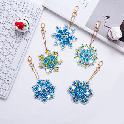 5pcs Diamonds Painting Keychain Art Crafts DIY Christmas Key Ring for Xmas Decor