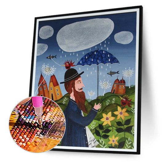 Man With Umbrella 30*40CM(Canvas) Full Round Drill Diamond Painting