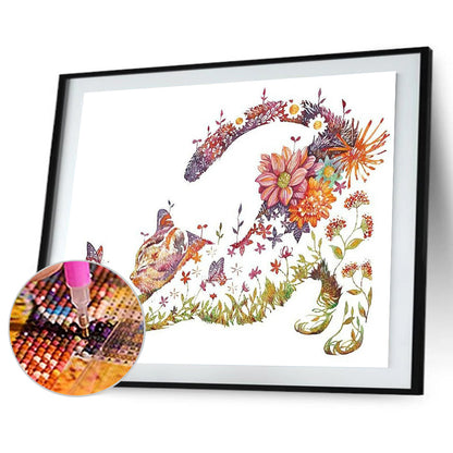 Flower Cat 40*30CM(Canvas) Full Square Drill Diamond Painting