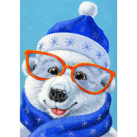 Polar Bear With Blue Hat - Full Round Drill Diamond Painting 30*40CM