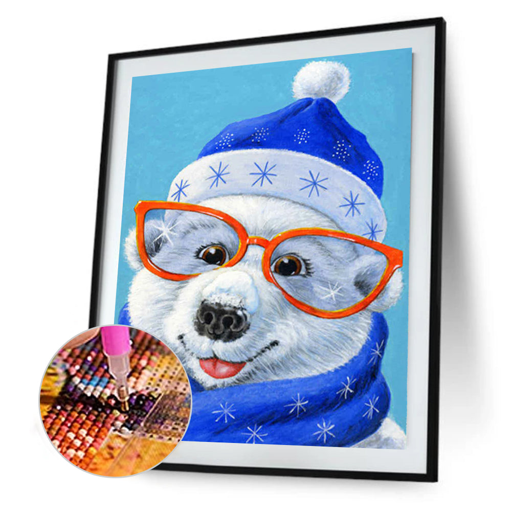 Polar Bear With Blue Hat - Full Round Drill Diamond Painting 30*40CM