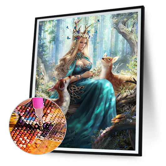 Forest Elk Goddess - Full Round Drill Diamond Painting 40*50CM