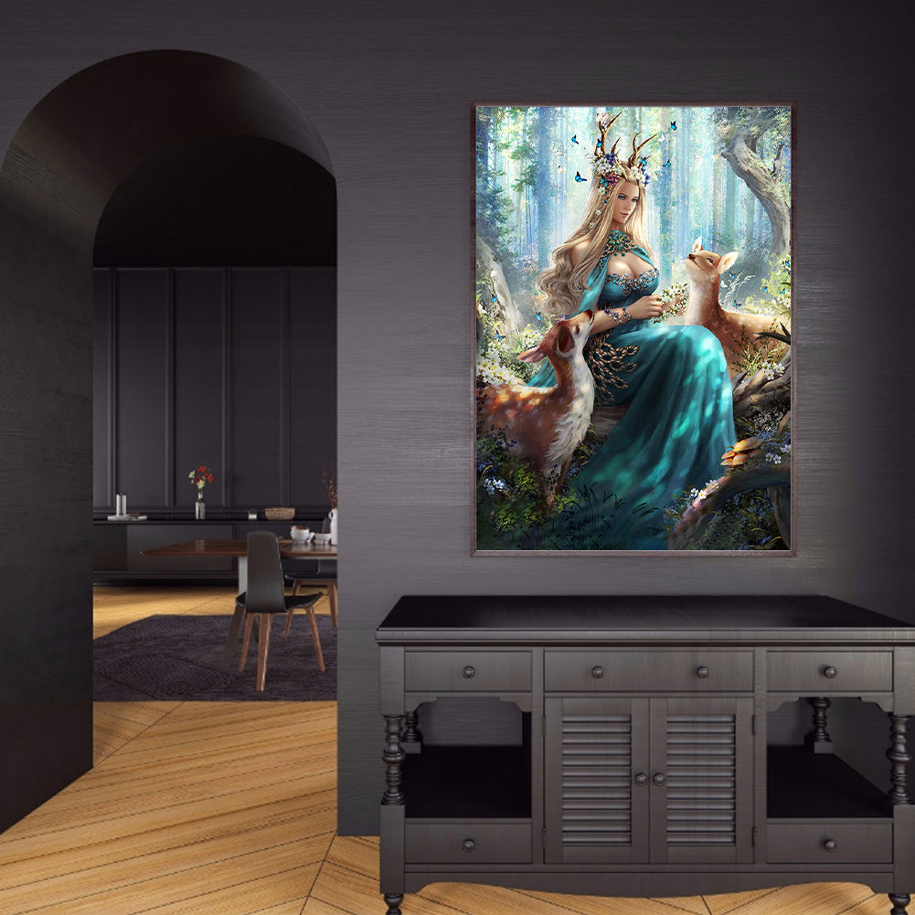 Forest Elk Goddess - Full Round Drill Diamond Painting 40*50CM