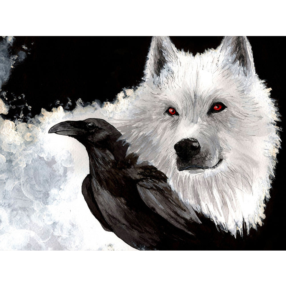 White Wolf And Black Crow - Full Round Drill Diamond Painting 40*30CM