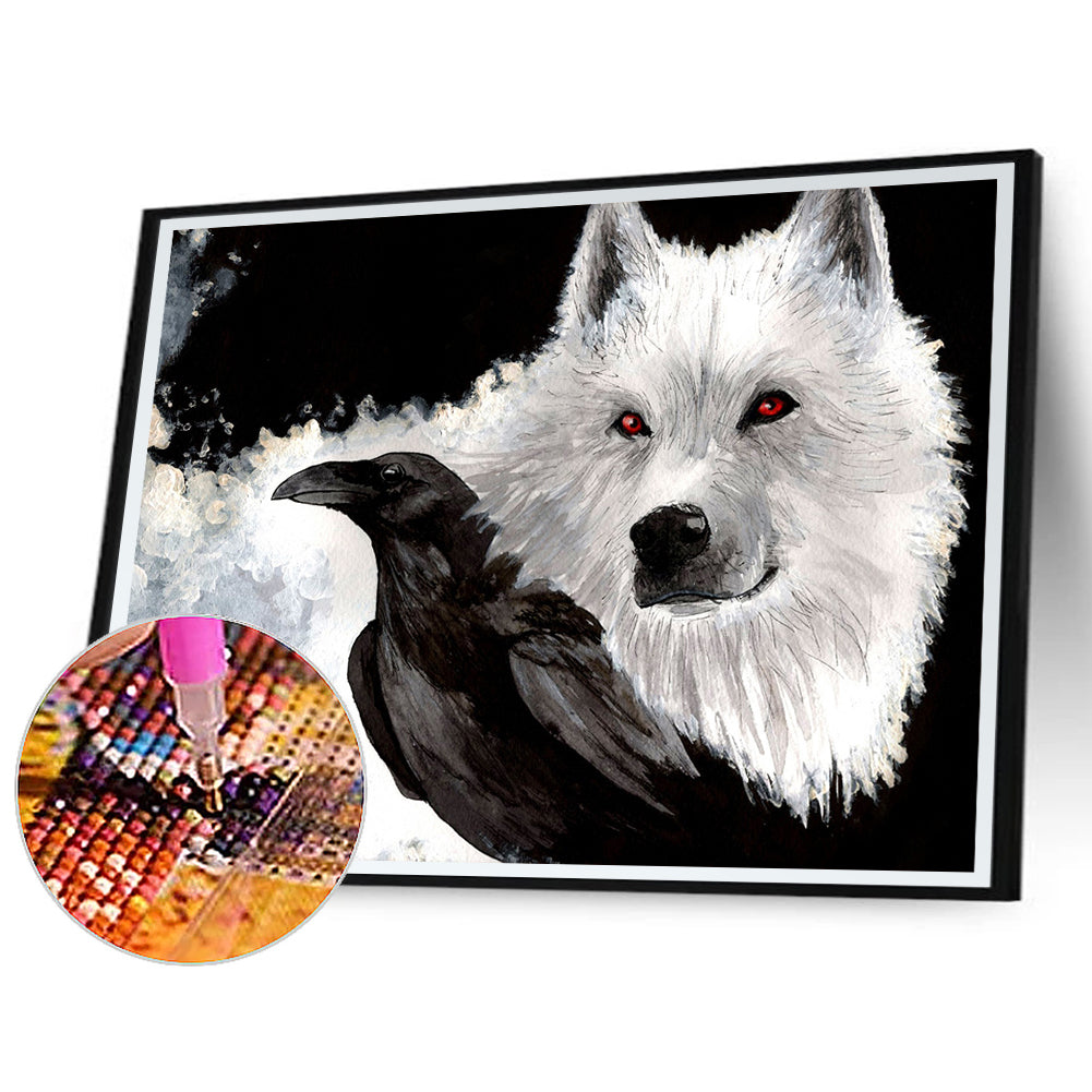 White Wolf And Black Crow - Full Round Drill Diamond Painting 40*30CM